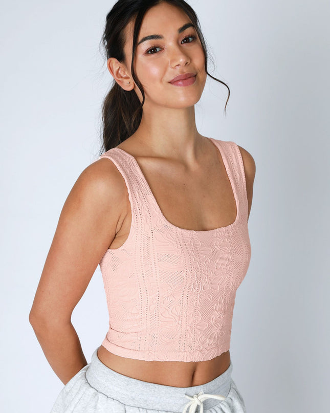 Double Lace Cropped Square Neck Tank Top
