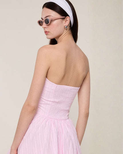 Solid Color Tiered Lace Down Tube Mini Dress