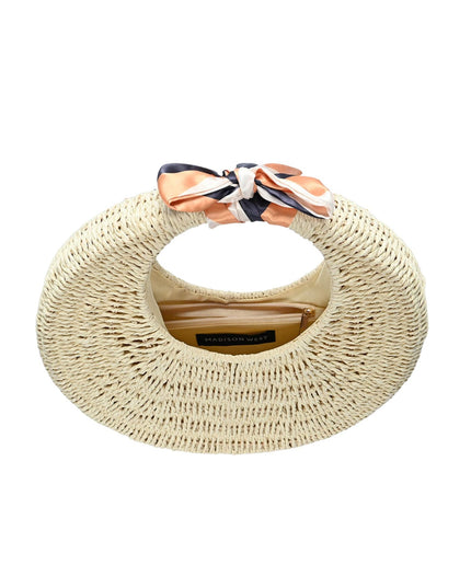 Straw Round Ribbon Handle Tote Bag