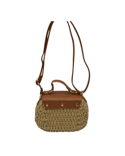 Woven & Leather Mix Snap Button Bag