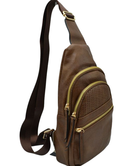 Laser Cut Front 3 Zip Sling Bag