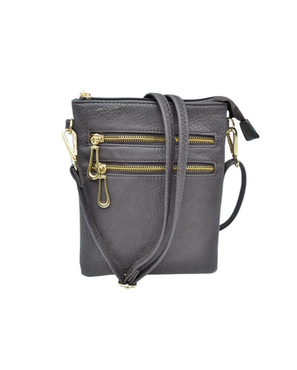 2 Zipper Tall Vegan Leather Crossbody Bag