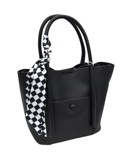 Checkered Scarf Detail Satchel Bag