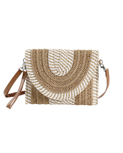Mixed Striped Straw Envelope Crossbody Clutch Bag