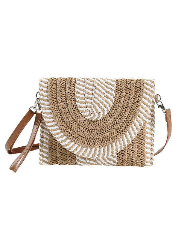 Mixed Striped Straw Envelope Crossbody Clutch Bag
