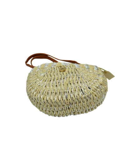 Metallic Detail Half Circle Straw Crossbody Handbag