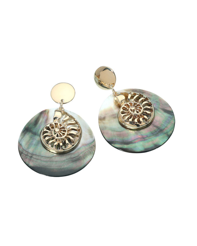 Spiral Shell Abalone Disc Statement Drop Earrings