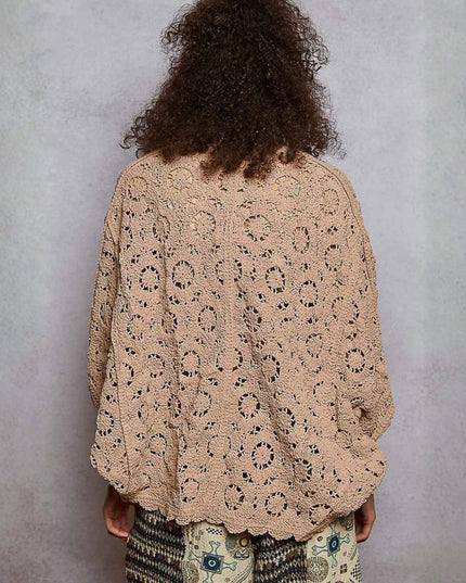 Batwing Sleeve Chenille Floral Crochet Sweater