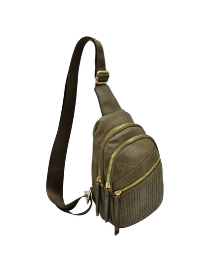 3 Zipper Vegan Leather Sling Bag