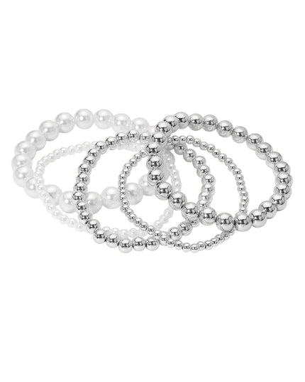 Pearl Metal Ball Bead 5 Bracelet Set