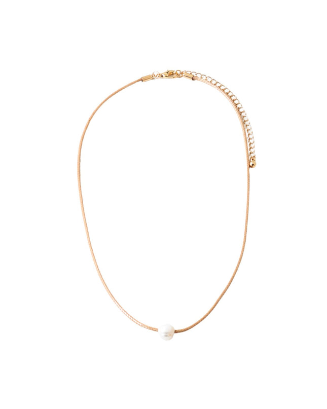 Single Pearl Leather Cord Necklace