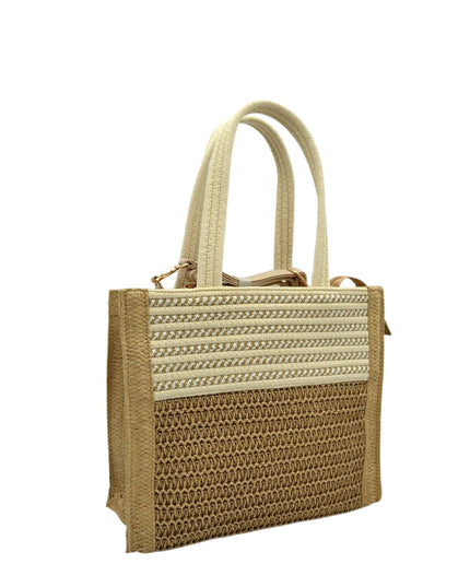 Square 2 Tone Straw Shoulder Bag