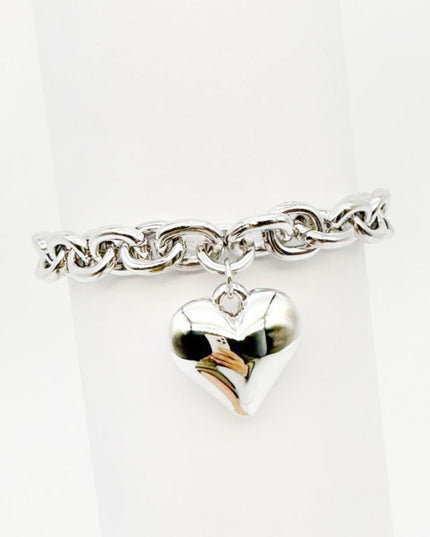 Chain Link Heart Charm Stretchable Bracelet