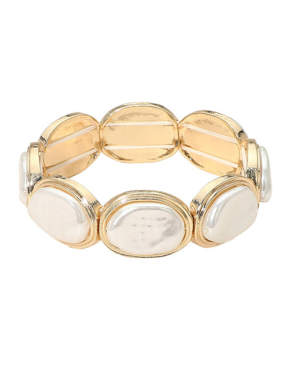 Oval Pearl Panel Beaded Stretch Bracelet