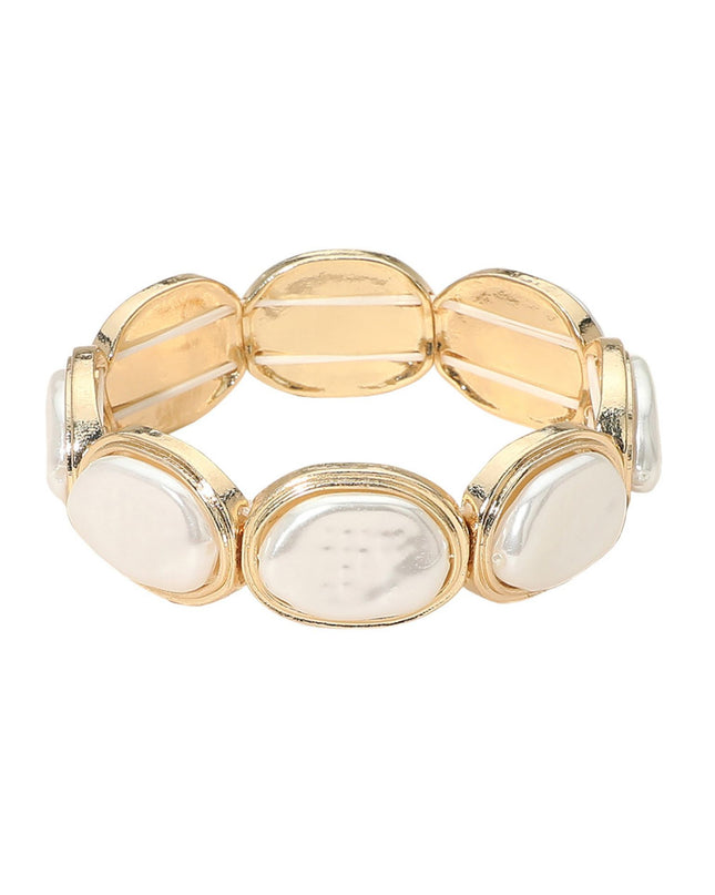 Oval Pearl Panel Beaded Stretch Bracelet