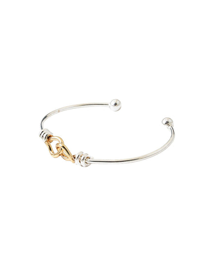 Loop Link Ball Bead Tip Two Tone Metal Cuff Bracelet