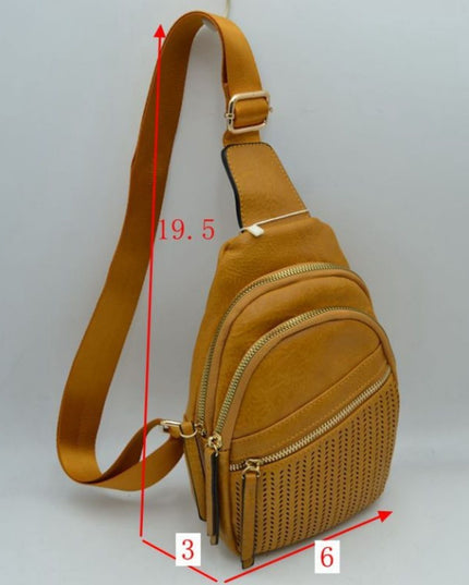 3 Zipper Vegan Leather Sling Bag