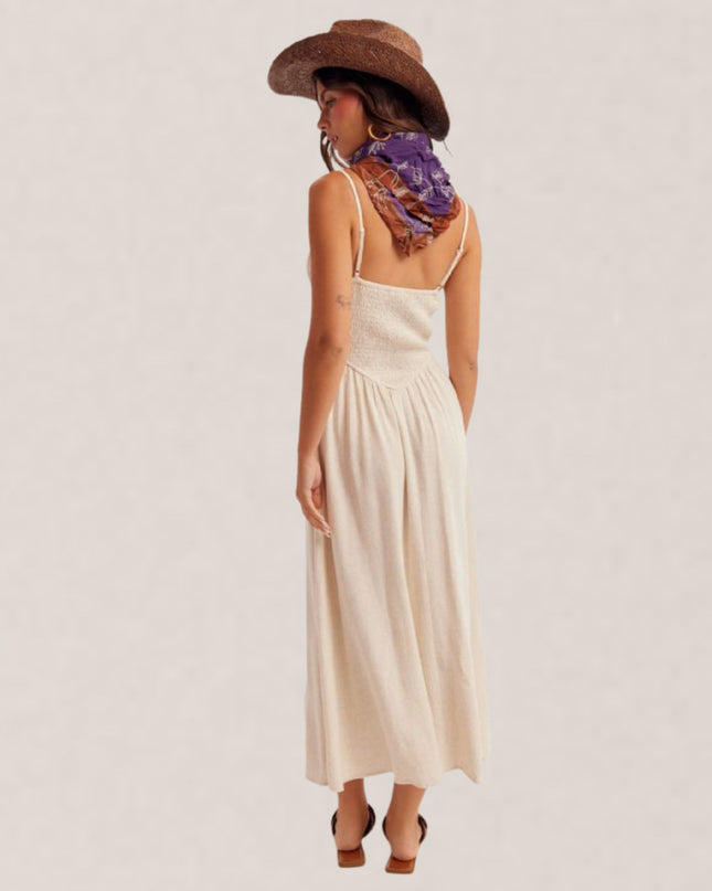 Smocked Corset Spaghetti Strap Midi Dress