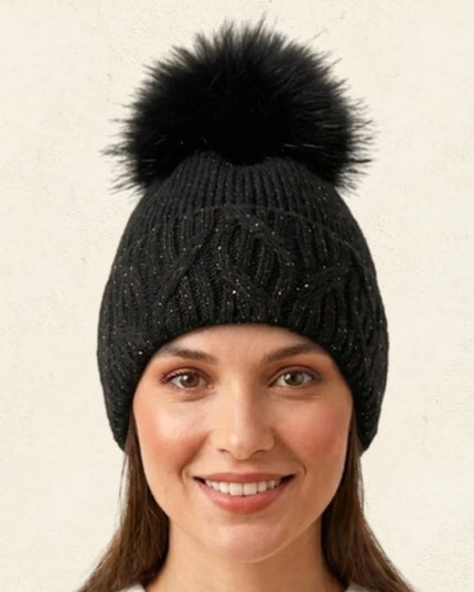 Oversized Pom Pom Cable Knit Winter Beanie Hat