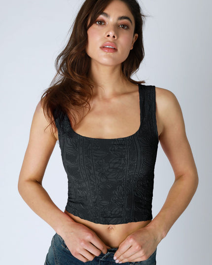 Double Lace Cropped Square Neck Tank Top