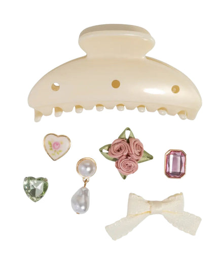 Kitschpop Pearlized Cream Curved Claw Clip 7pc Set Vintage