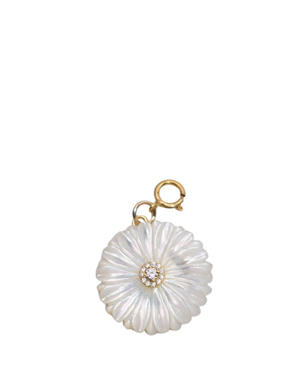 Mother Of Pearl Flower Crystal Center Gold Charm