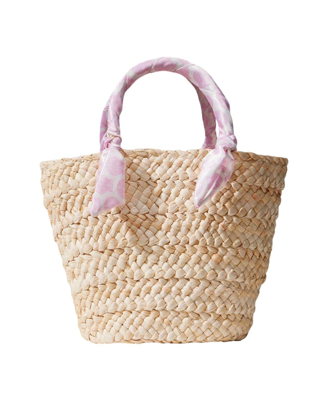 Shell Print Scarf Wrapped Handle Raffia Tote Bag