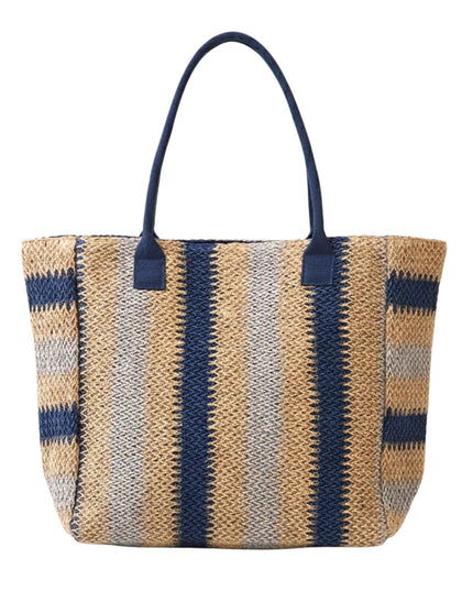 Natural Multi Color Stripe Straw Large Tote Bag
