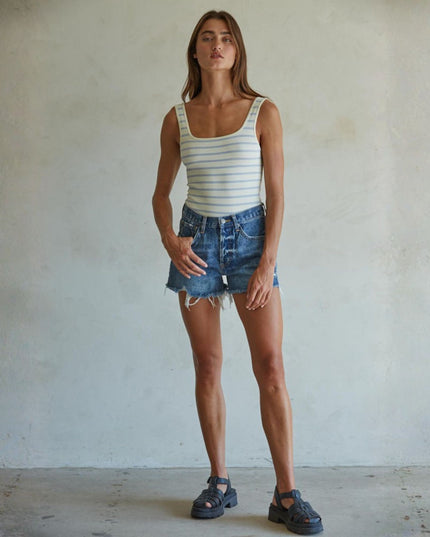 Coast Lines Cut Off Distressed Denim Shorts