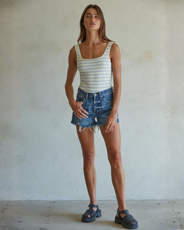 Coast Lines Cut Off Distressed Denim Shorts