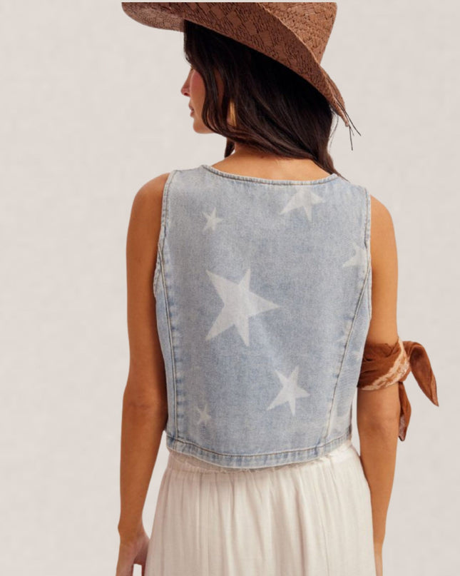 Star Print Denim Vest
