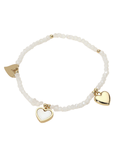 Gold Pearl Heart Charm Beaded Bracelet