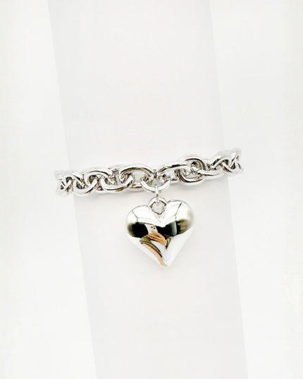 Chain Link Heart Charm Stretchable Bracelet