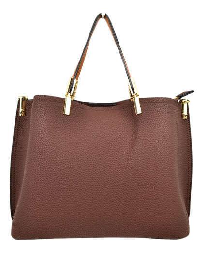 Gold Detailed & Brown Handled Textured Bag