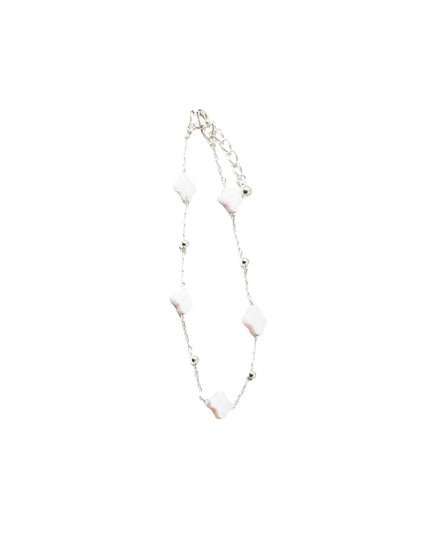 White Shell Clover Metal Ball Bead Station Chain Link Bracelet
