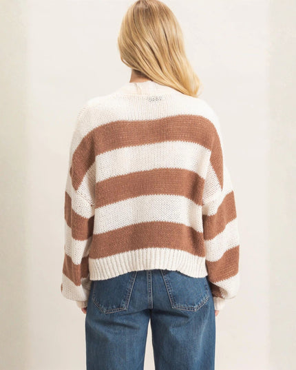 Tie Front Striped V Neck Cardigan Sweater