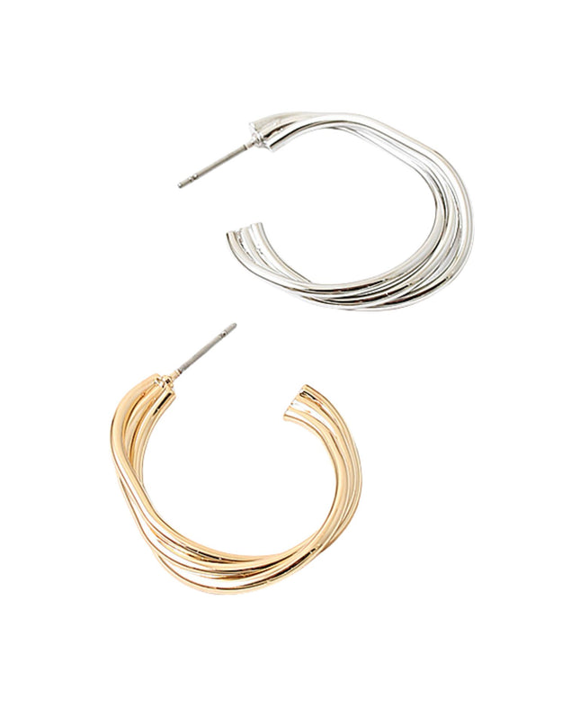 Lined Twisted Metal Hoop Earrings