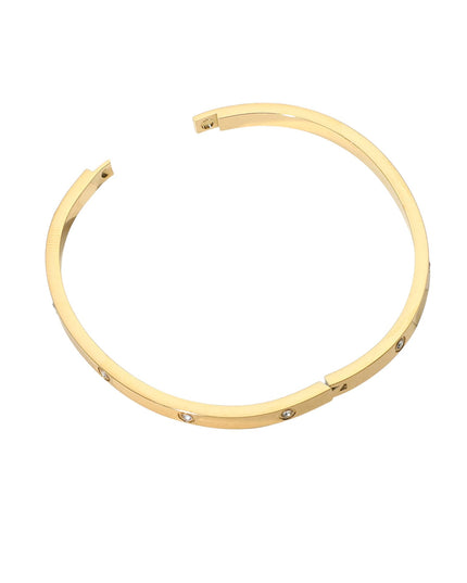 Spaced Stone Paved Hinged Metal Bangle Bracelet