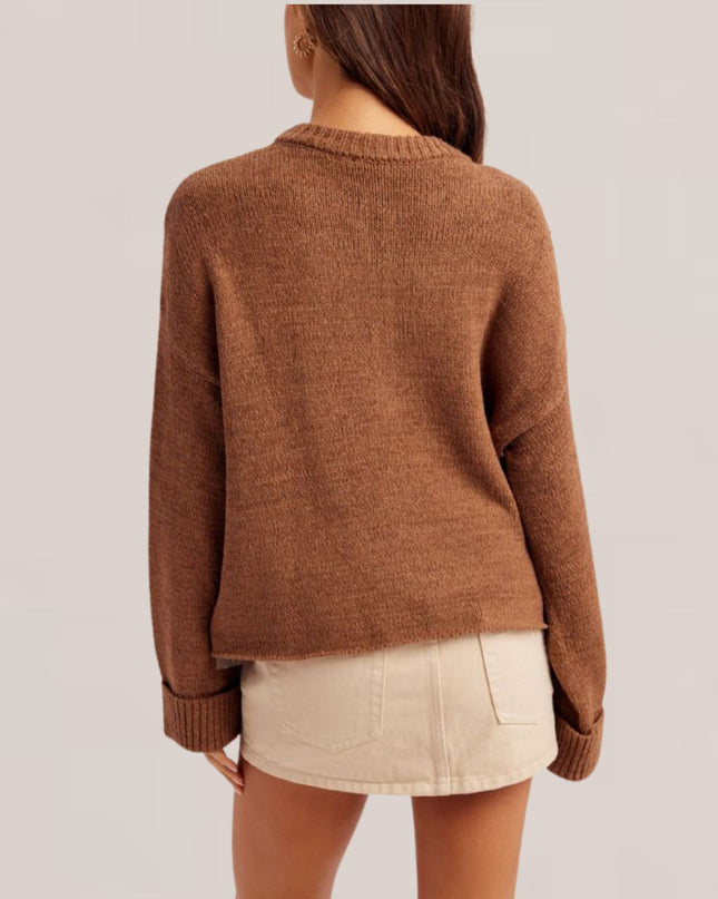 Half Button Loose Cable Knit Sweater