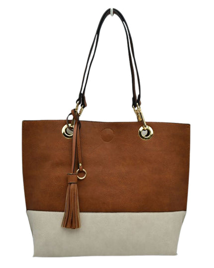 Gold Grommet Two Tone Tote Bag & Crossbody Bag