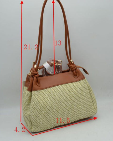 Straw Knotted Vegan Leather Strap Shoulder Bag