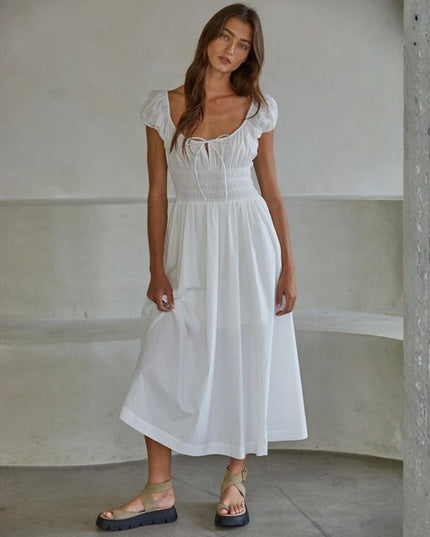 Brenna Cap Sleeve Scoop Neck Smocked Waist Midi Dress