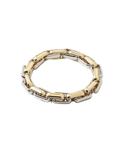 Two Tone Metal Rectangle Link Stretch Bracelet