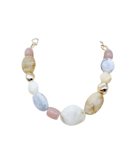 Chunky Natural Stone Gold Bead Chain Link Necklace