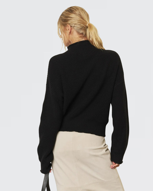 Ribbed Roll Mock Neck Cropped Knit Sweater