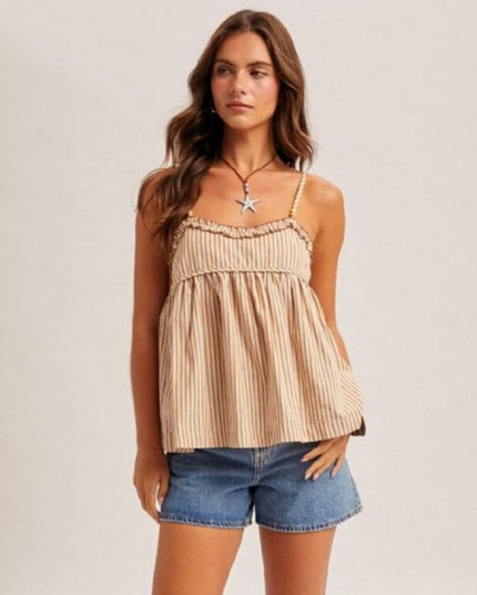 Ruffle Detail Striped Cami Top