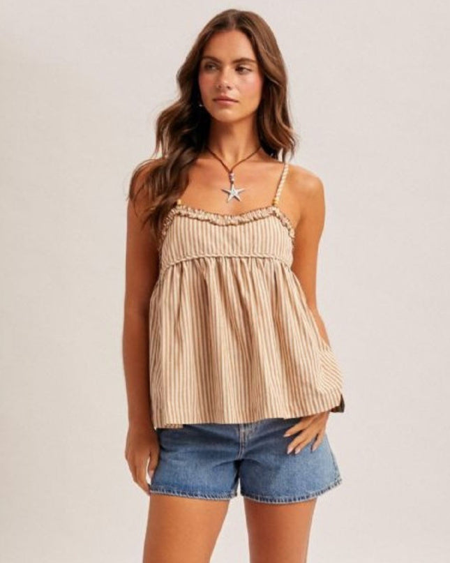Ruffle Detail Striped Cami Top