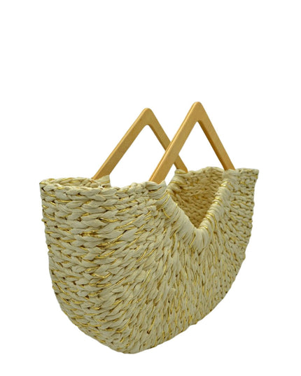 Large Straw Wood Point Handle Tote
