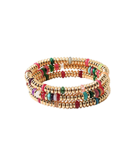 Spaced Resin Bead Gold Metal Stretch 3 Bracelet Set