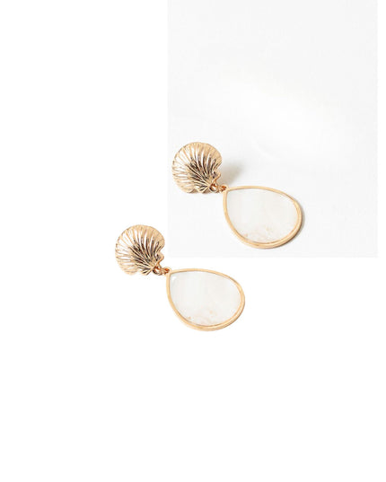 Metal Seashell White Shell Teardrop Earrings